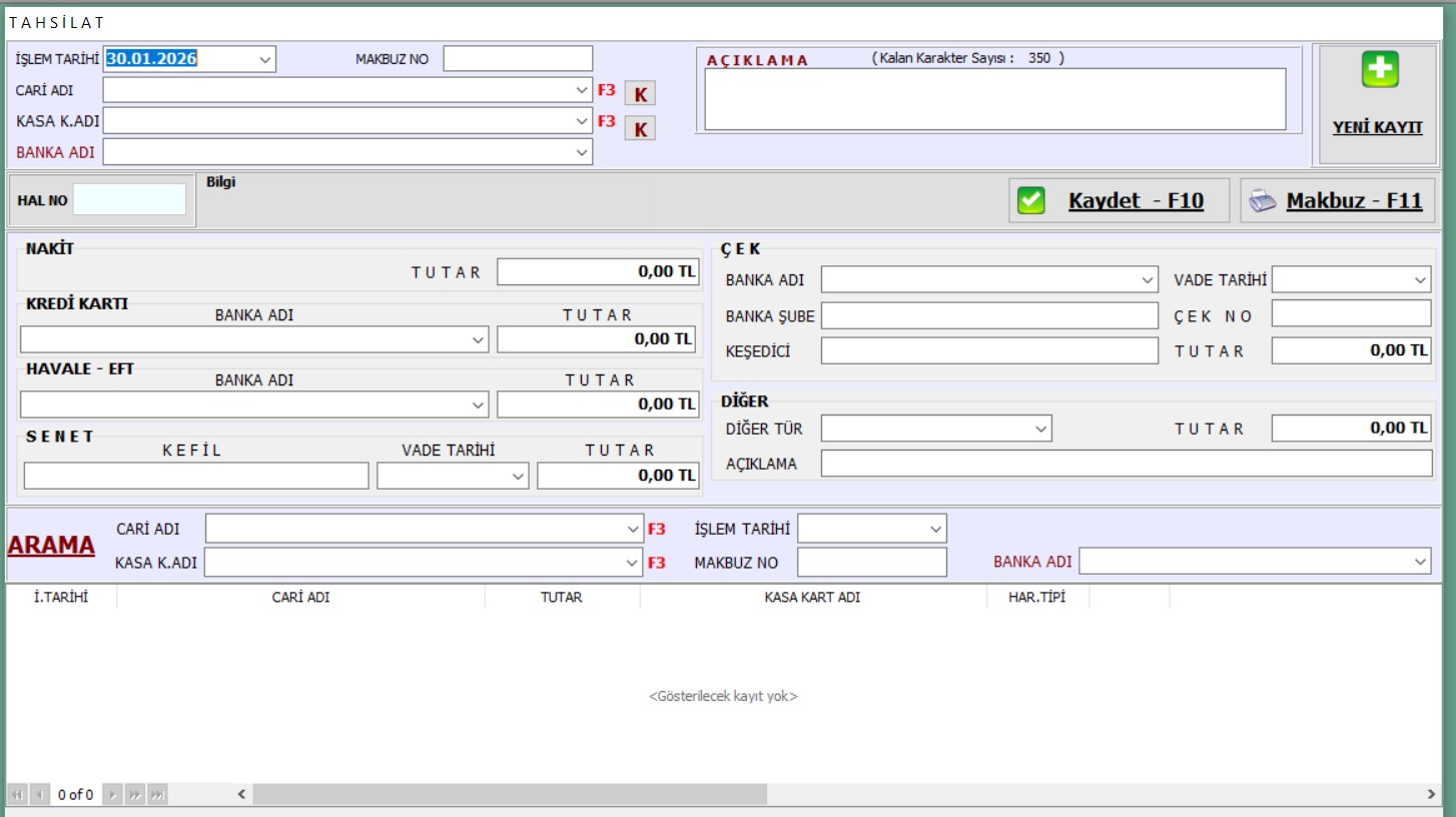 SayaYazılım Tahsilat Ekranı