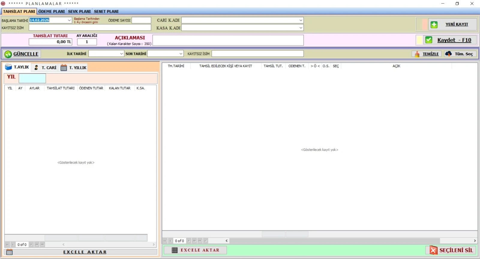 Saya Cari Hesap Takibi Rapor Ekranı
